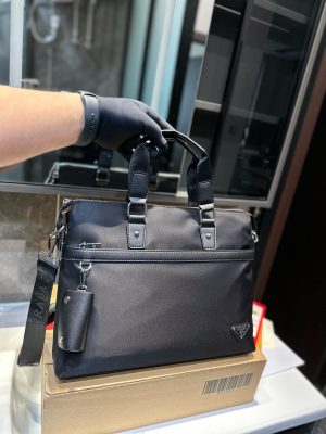 Prada Men's Canvas Briefcase Crossbody Handbag Computer Bag