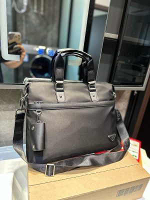 Prada Men's Canvas Briefcase Crossbody Handbag Computer Bag - Image 5