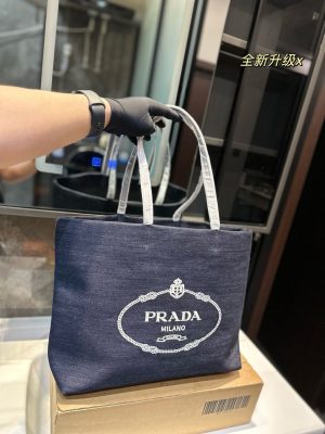 Prada denim series large capacity tote bag