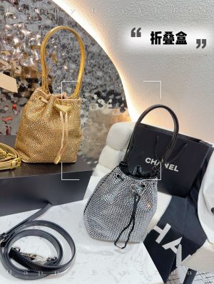 Prada Diamond Drawstring Nylon Bucket Bag