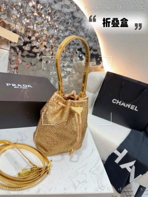 Prada Diamond Drawstring Nylon Bucket Bag - Image 8