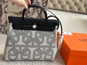 Hermès herbag canvas shopping bag